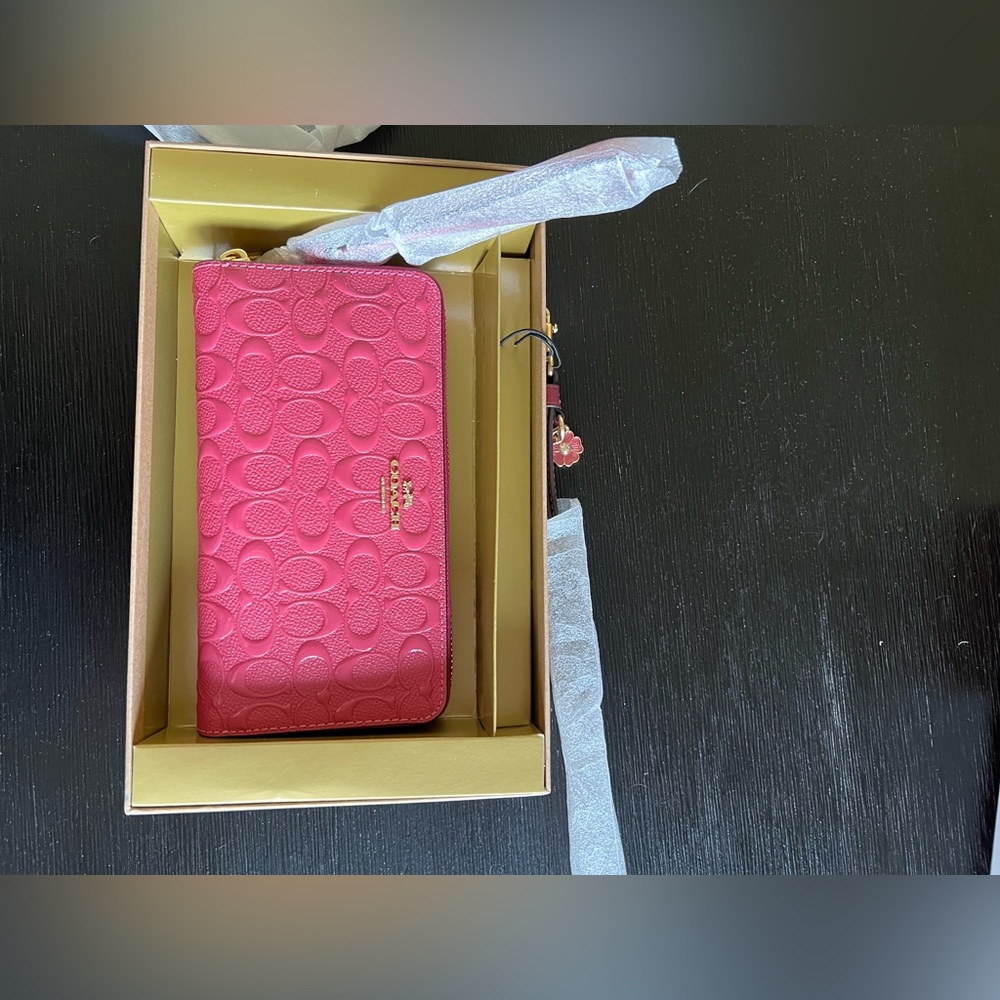 Coach Strawberry Haze Zip Around Wallet with Charm